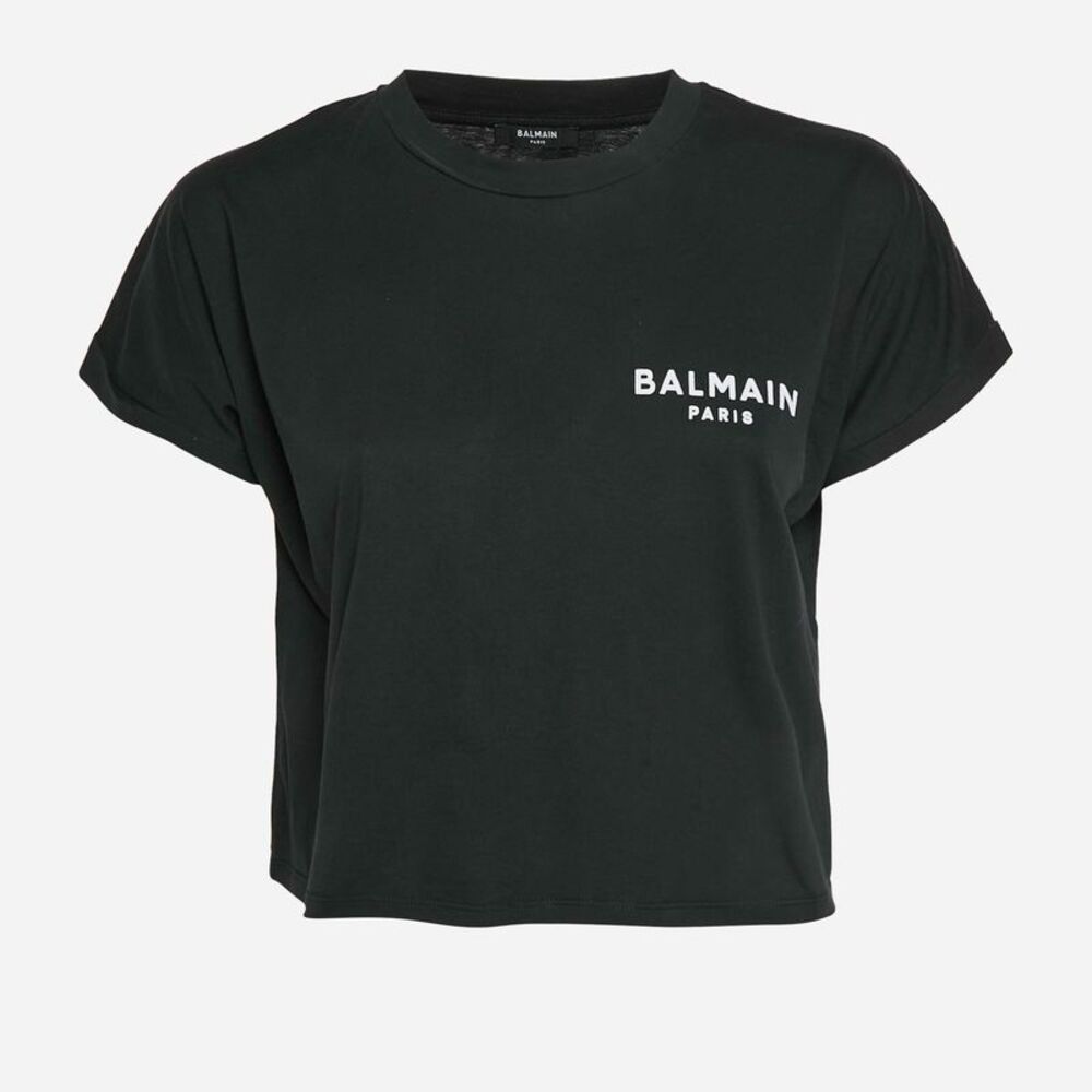 Balmain Black Logo Print Jersey Cropped T-Shirt Xs